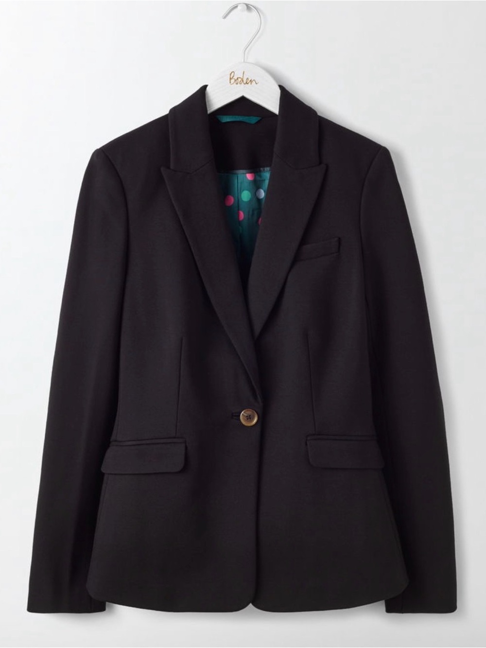 NWOT Boden Black Tailored Blazer Polka Dot Lining US 6 UK 10